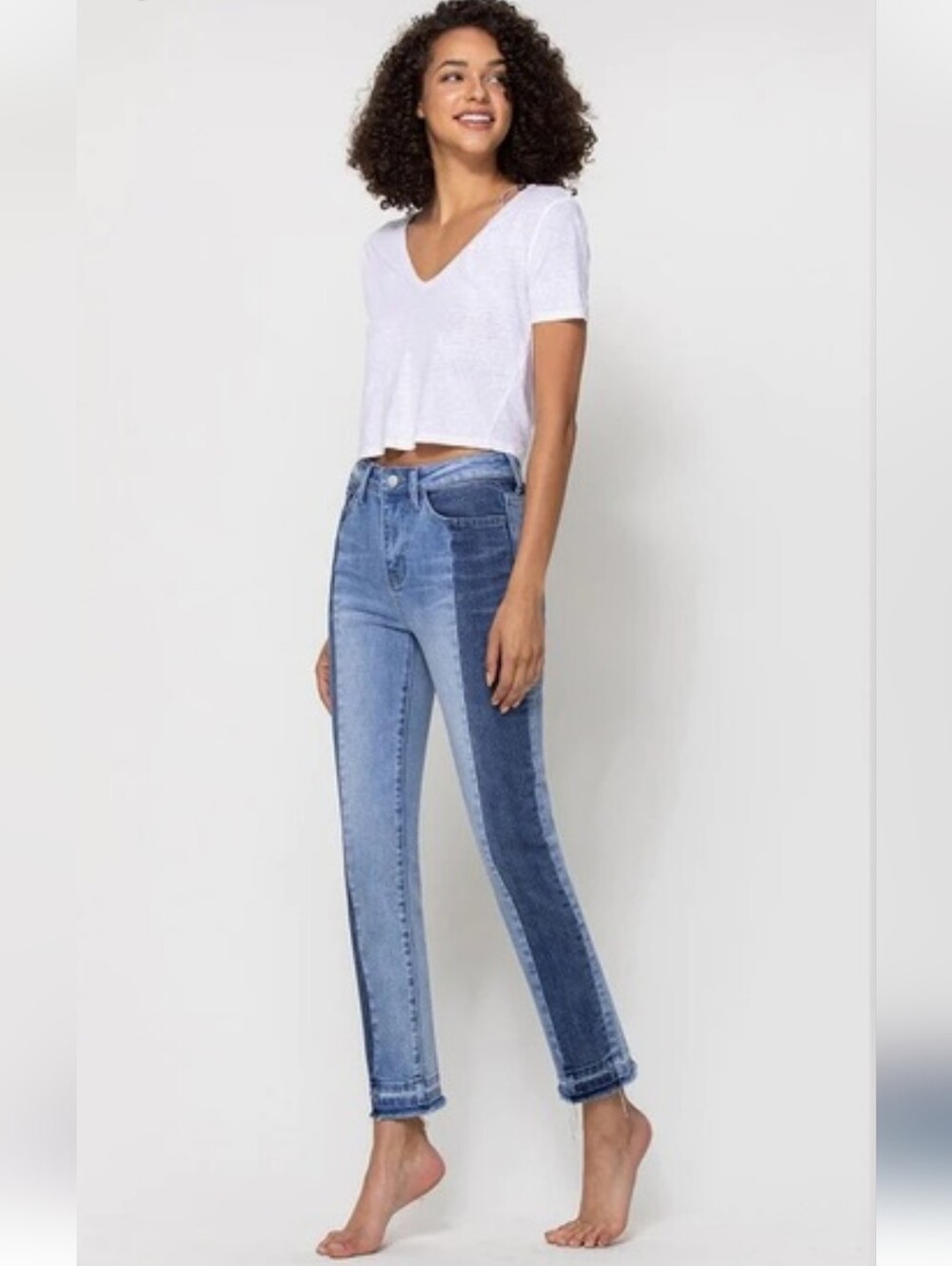 Flying Monkey Two-Tone Straight Leg Jeans - Light Blue & Dark Blue 💙